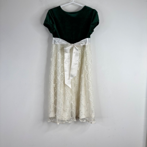 VTG 90s Rose Cottage Christmas Dress 5T Green Velvet Lace Short Sleeve Frilly - Picture 3 of 8